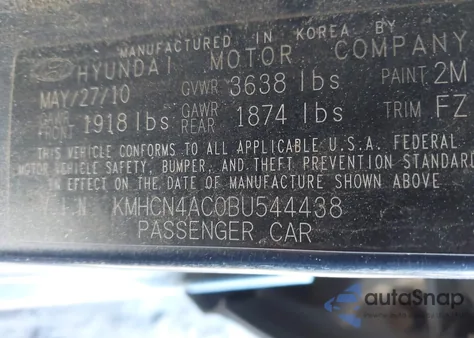 2011 Hyundai Accent Gls from USA, damaged, VIN KMHCN4AC0BU544438